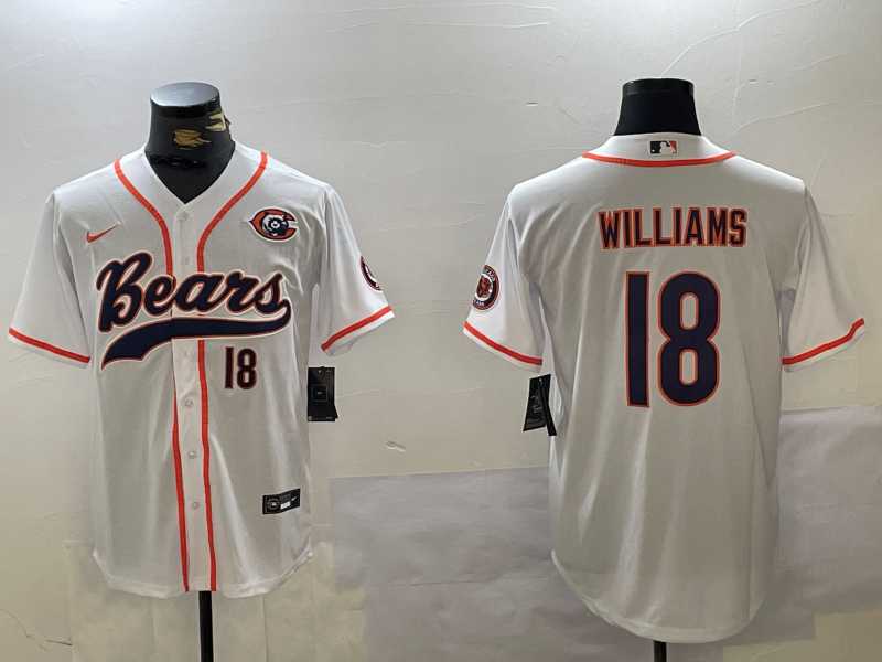 Men's Chicago Bears #18 Caleb Williams Number White Throwback With Patch Cool Base Stitched Baseball Jersey,We sell and wholesale Men's Chicago Bears #18 Caleb Williams Number White Throwback With Patch Cool Base Stitched Baseball Jersey on line form chian!